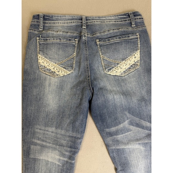 Vanilla Star Jeans Womens 15 Blue Mid Rise Skinny Lace Cuff Stretch Denim Casual - Picture 16 of 16